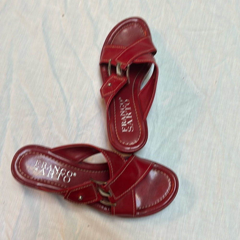 RED FRANCO SARTO SLIDE HEELS - SIZE 4B